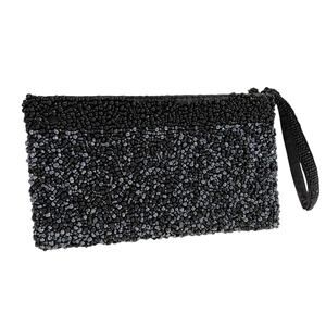 Vintage Black and Silver Beaded Clutch, Evening Bag, Wristlet